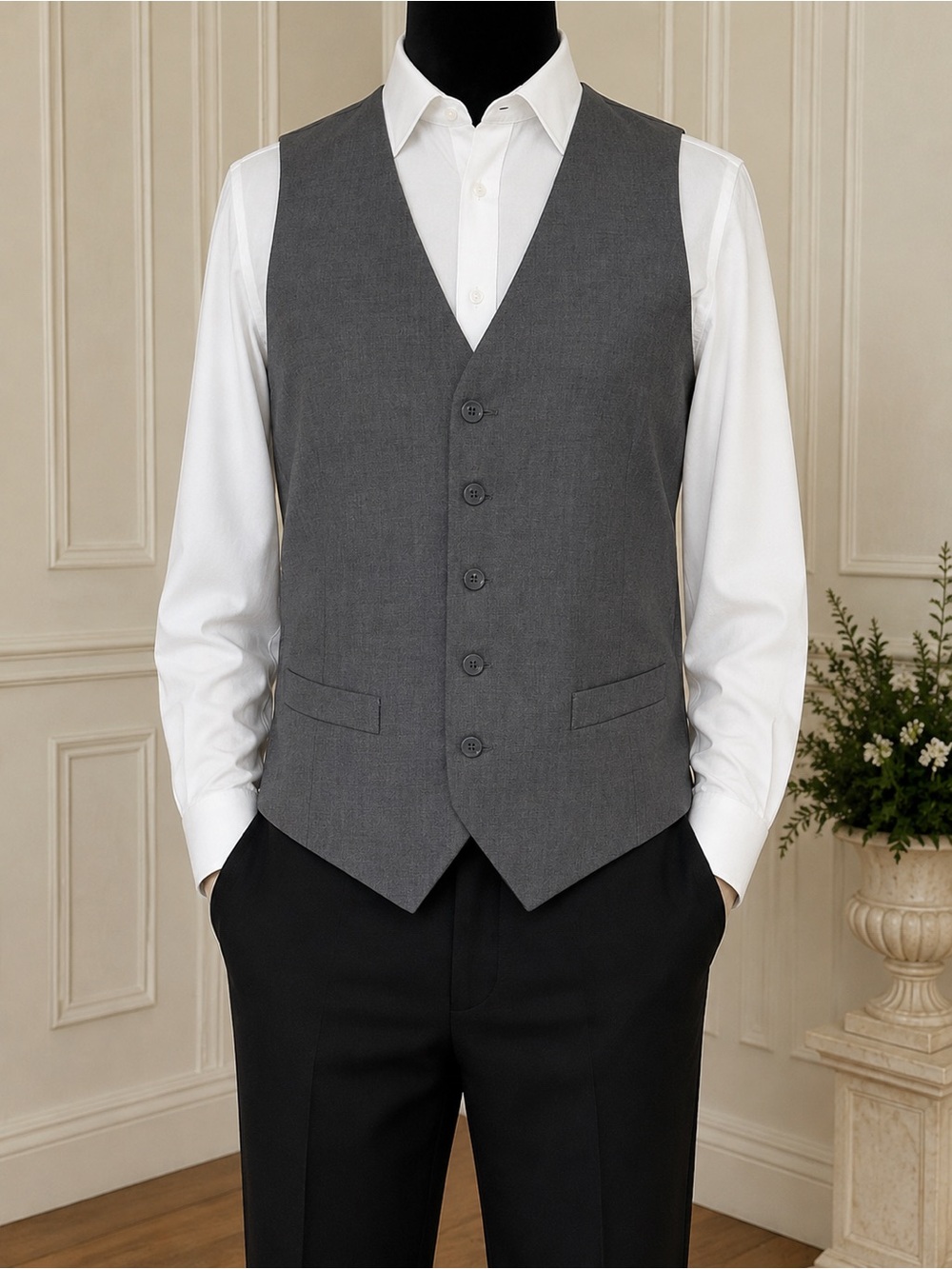 MEN’S Gioberti Gray Pinstripe Men’s Suit Vest XS